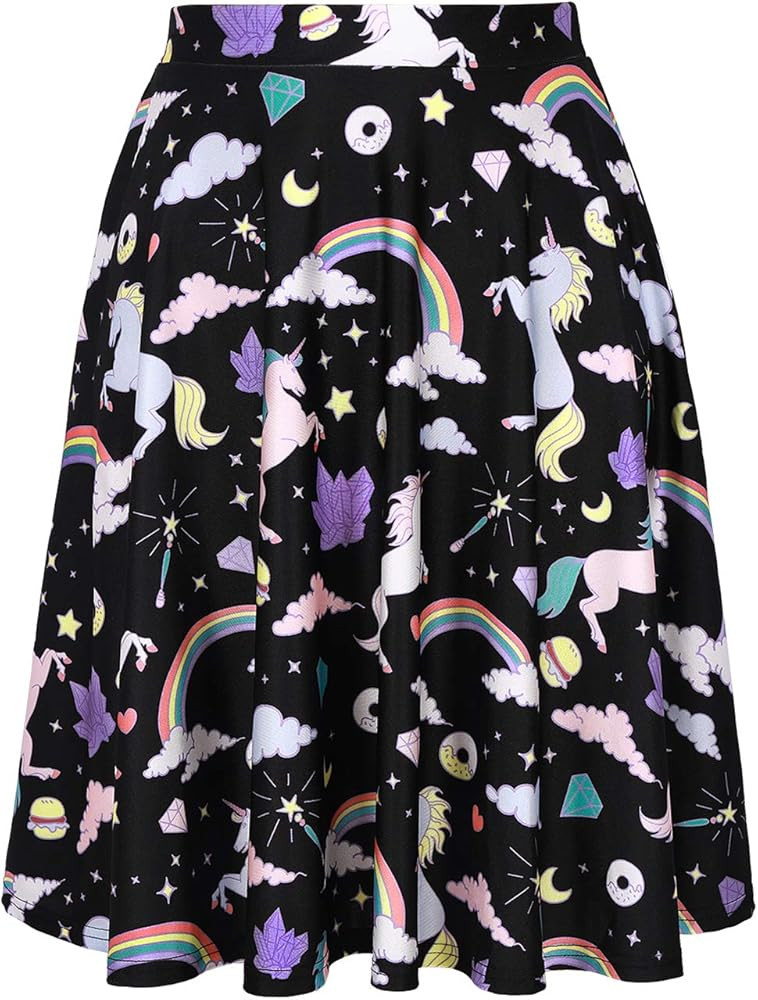 HDE Skirts for Women - Midi Skirt Skater Skirt Knee Length High Waist Fun Prints | Amazon (US)