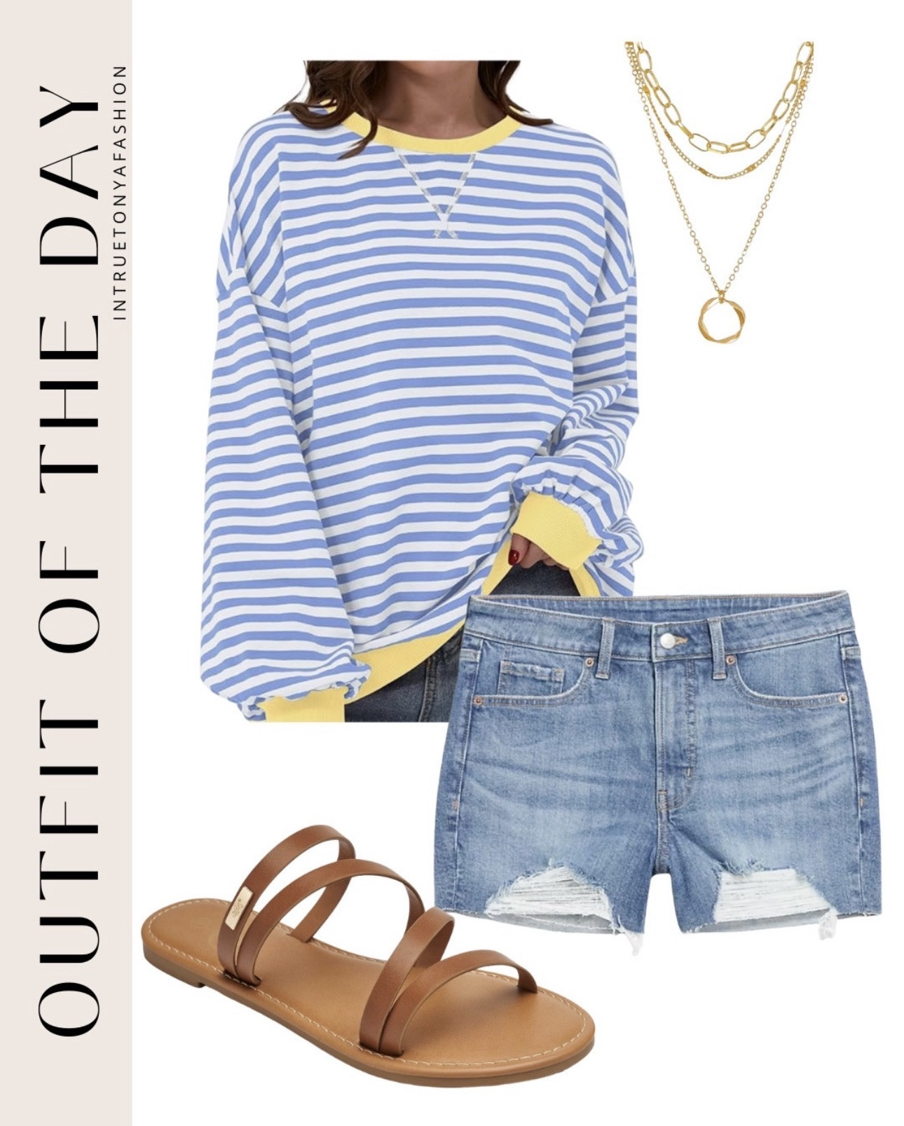 Spring transitional outift idea — striped long sleeve tee, denim shorts, and brown sandals, 






outfit inspo | outfit ideas | casual outfits amazon  |  amazon outfits every day | early spring outfits 

#LTKootd #LTKSaleAlert #LTKPetite