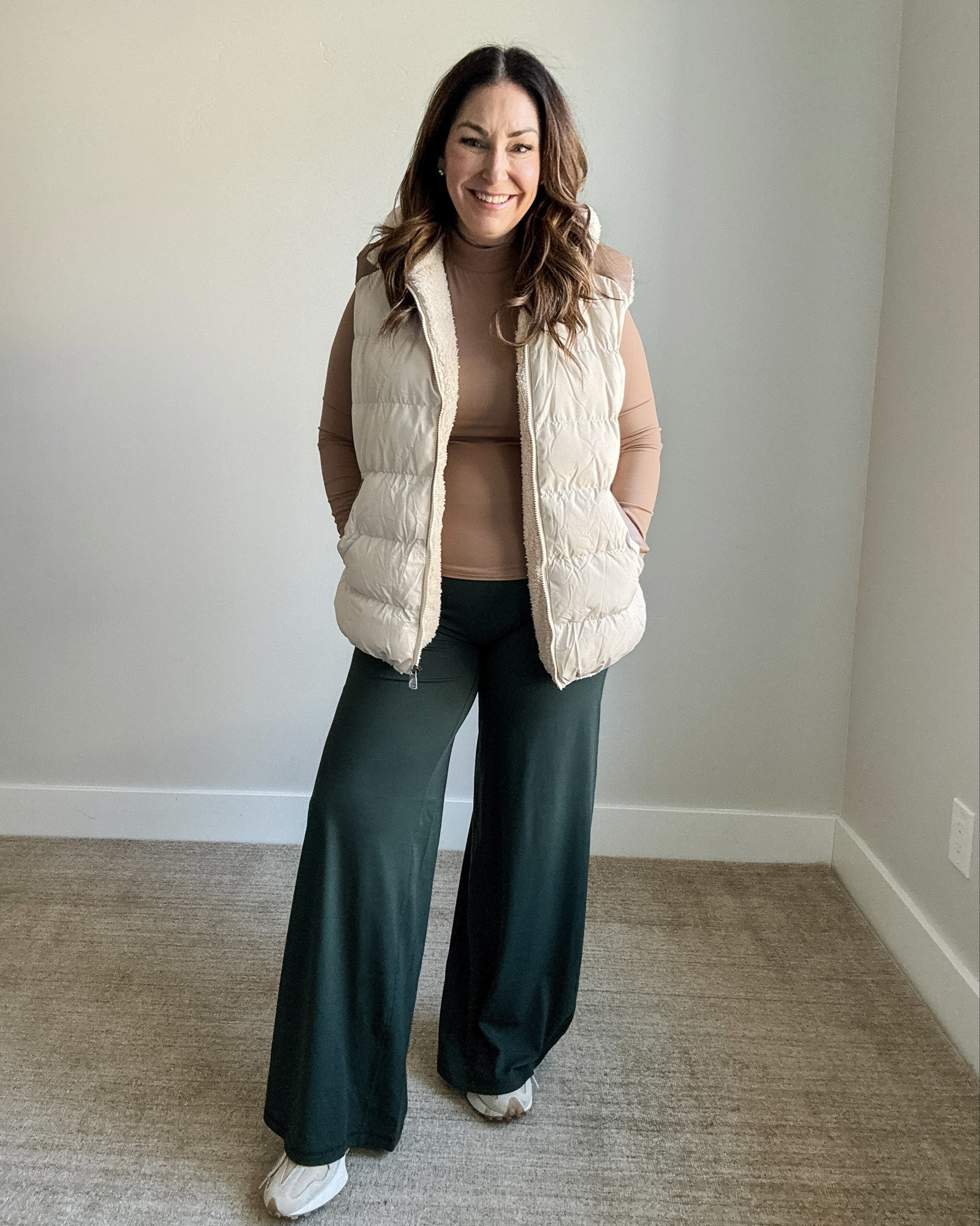 Winter Cold Weather Puffer Vest with new color Legend Green Crz Yoga Wide Leg Pants | Wearing Vest tts, L // Top size up, XL // Pants size up, XL 

 

#LTKActive #LTKOver40 #LTKMidsize