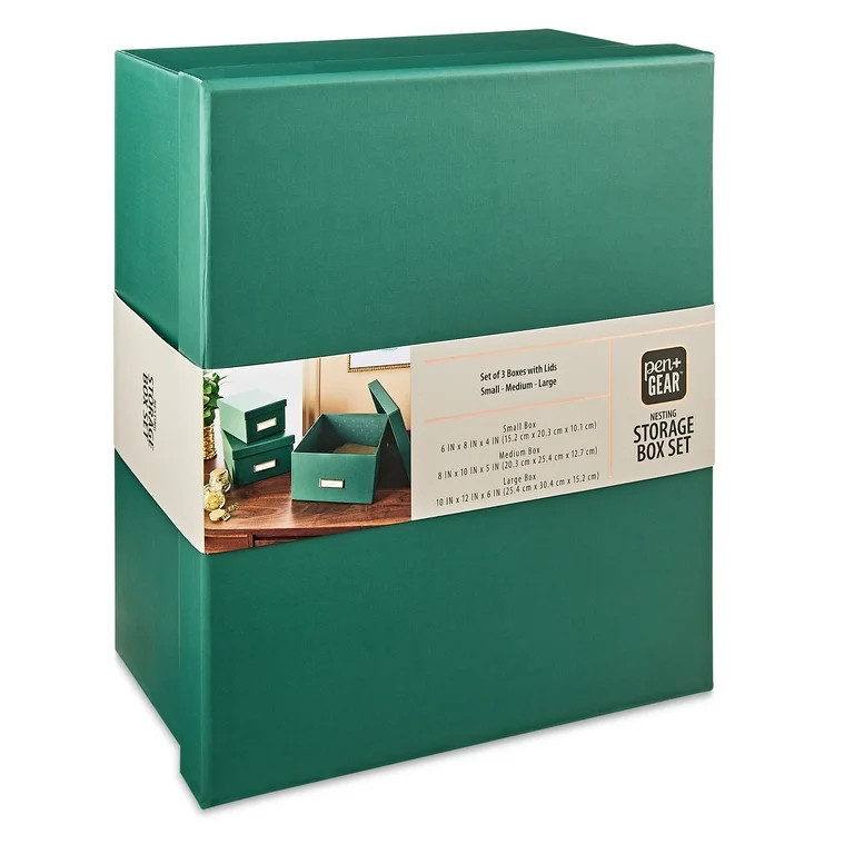 Pen+Gear 3-Piece Nesting Storage Box Set, Green Emerald | Walmart (US)