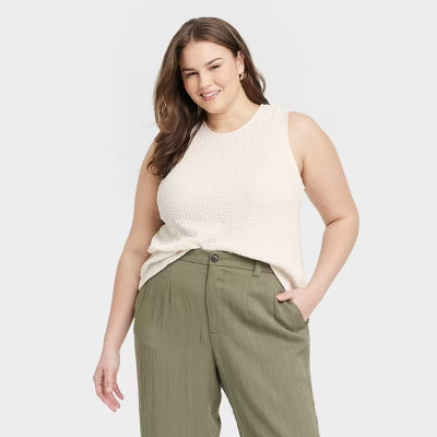 Women's Textured Tank Top - A New Day™ Cream XXL | Target