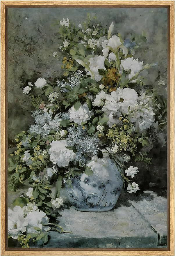 MUDECOR Framed Canvas Print Wall Art White Blooms in a Blue Vase Elegant Still Life Nature Wilder... | Amazon (US)