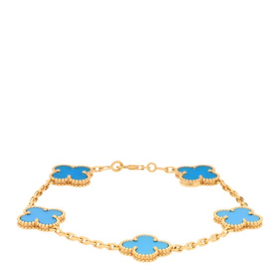 VAN CLEEF & ARPELS 18K Yellow Gold Blue Agate 5 Motifs Vintage Alhambra Bracelet | FASHIONPHILE (US)