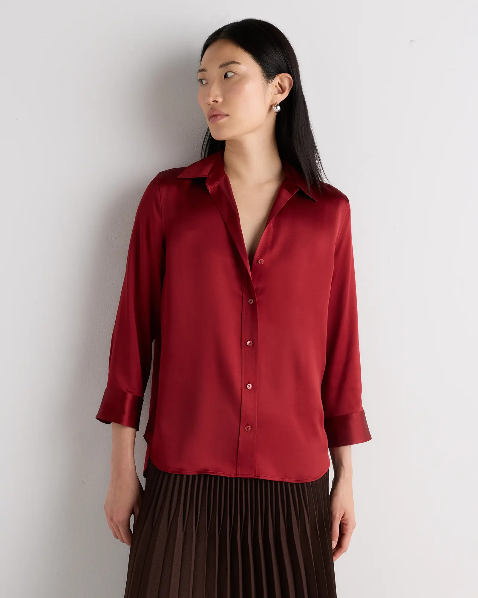 100% Washable Silk Three-Quarter Sleeve Shirt | Quince
