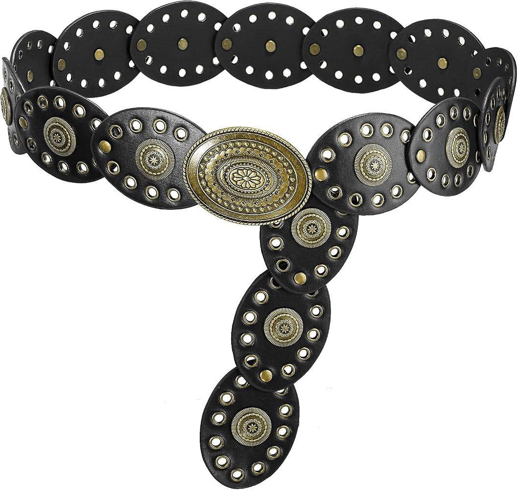 Suyi Wide Disc Belt for Women Leather Oval Belt Western Vintage Waist Belts | Amazon (US)
