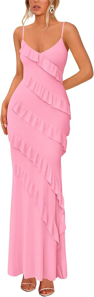 BTFBM Spring Dresses for Women 2026 Spaghetti Strap Bodcyon Solid Cocktail Wedding Guest Dress Su... | Amazon (US)