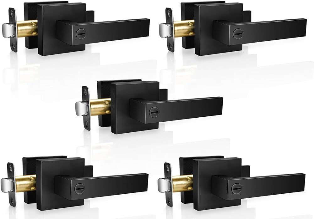 5 Pack Modern Black Door Handles Privacy Door Levers Black Door Knobs Interior Heavy Duty Reversi... | Amazon (US)