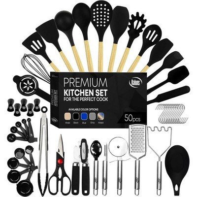 Kaluns Kitchen Utensils Set, 50 Piece Silicone And Stainless Steel Cooking Utensils, Dishwasher Safe and Heat Resistant Kitchen Tools, Black | Target