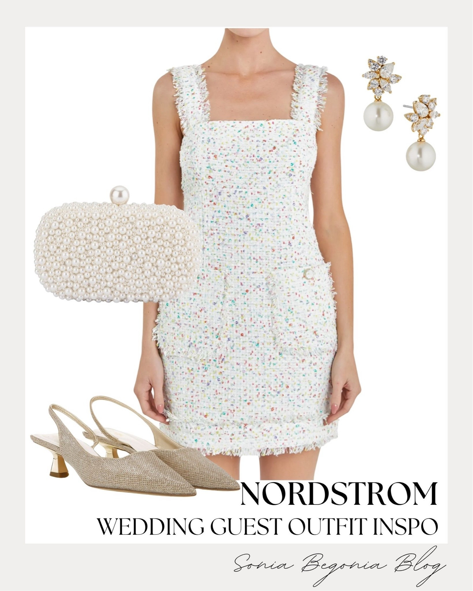 Chic event outfit inspo! 🤍

I styled a white flecked tweed mini dress with raw-fringe trim, paired with metallic slingback kitten heels.

Elevated with a pearl-embellished clutch bag and sparkling crystal drop pearl earrings for a timeless look. ✨

#AmazonFashion #LTKwedding #WeddingGuestStyle #BridalLook #TweedDress #OOTD #EventOutfit #ChicStyle

#LTKootd #LTKWedding