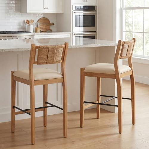 CIMOTA Rattan Counter Height Bar Stools Set of 2, 26" Farmhouse Barstools with Woven Backs, Boho ... | Amazon (US)