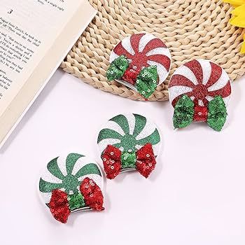 2 Pairs Christmas Mouse Ear Clips with Glittering Sequin Bow, Girls' Hair Barrettes Hair Accessor... | Amazon (US)