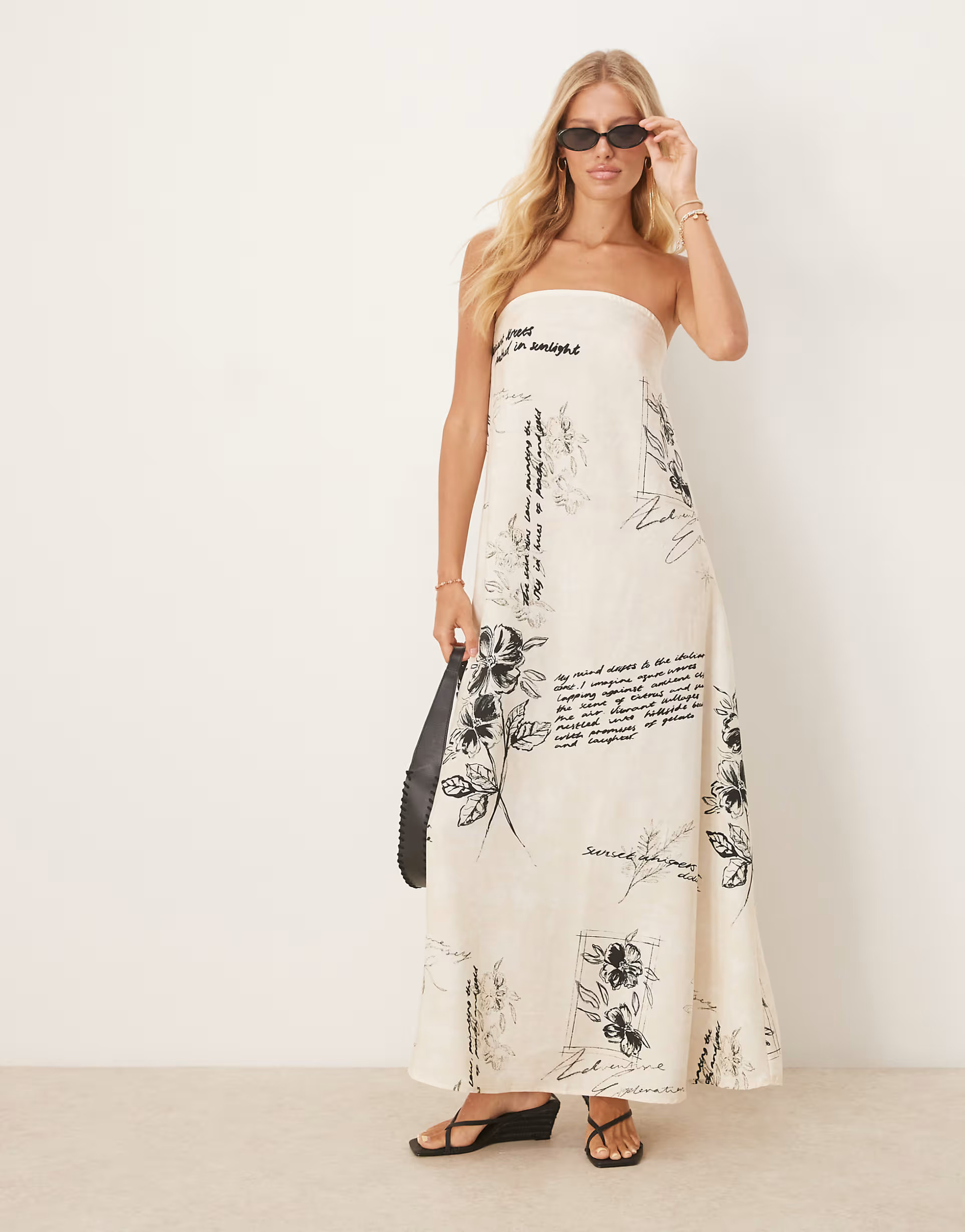 ASOS DESIGN cupro bandeau maxi dress in conversational black and white print | ASOS (Global)