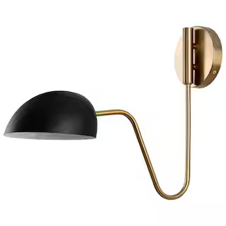 Trilby 7.375 in. 1-Light Matte Black/Burnished Brass Wall Sconce with Matte Black Metal Shade | The Home Depot