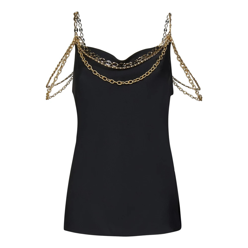 Rabanne, Sleeveless Tops, female, Black, S, Black Satin Sleeveless Top | Miinto UK Ltd