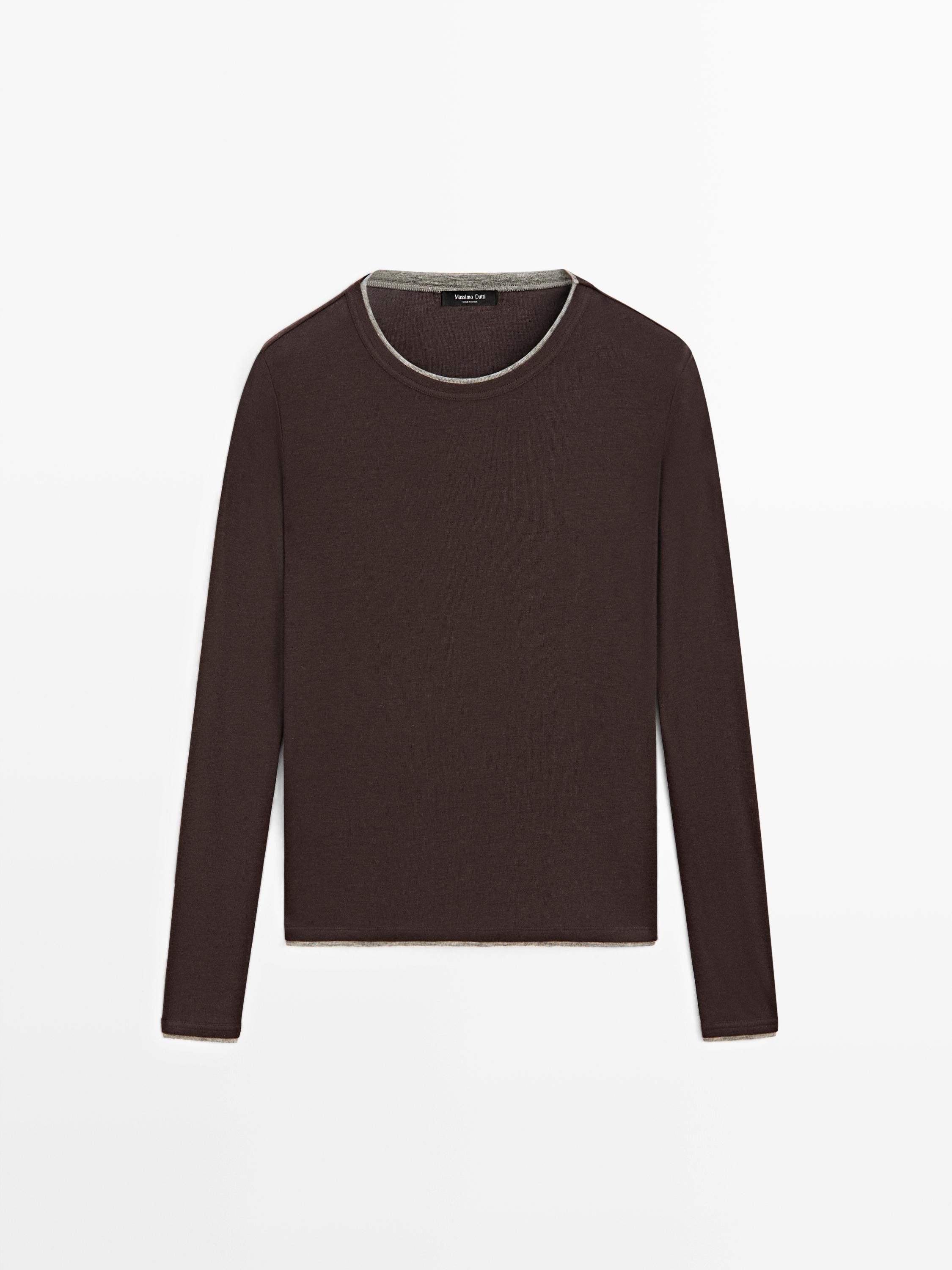 Long sleeve T-shirt with double layer trim | Massimo Dutti UK