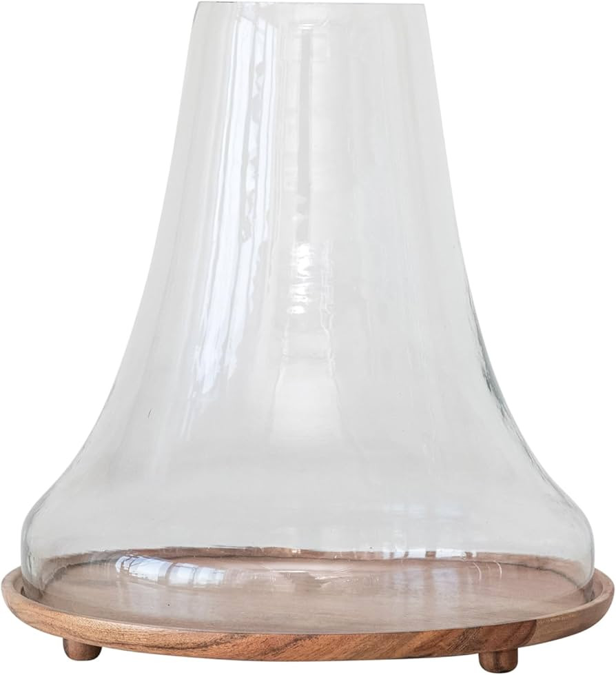 Creative Co-Op Reclaimed Glass Cloche with Mango Wood Base, Natural, Large, Clear | Amazon (US)