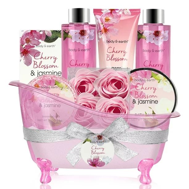 Bath Set for Women, 8 Pcs Cherry Blossom & Jasmine Spa Gift Basket , Holiday Body Care Kit | Walmart (US)