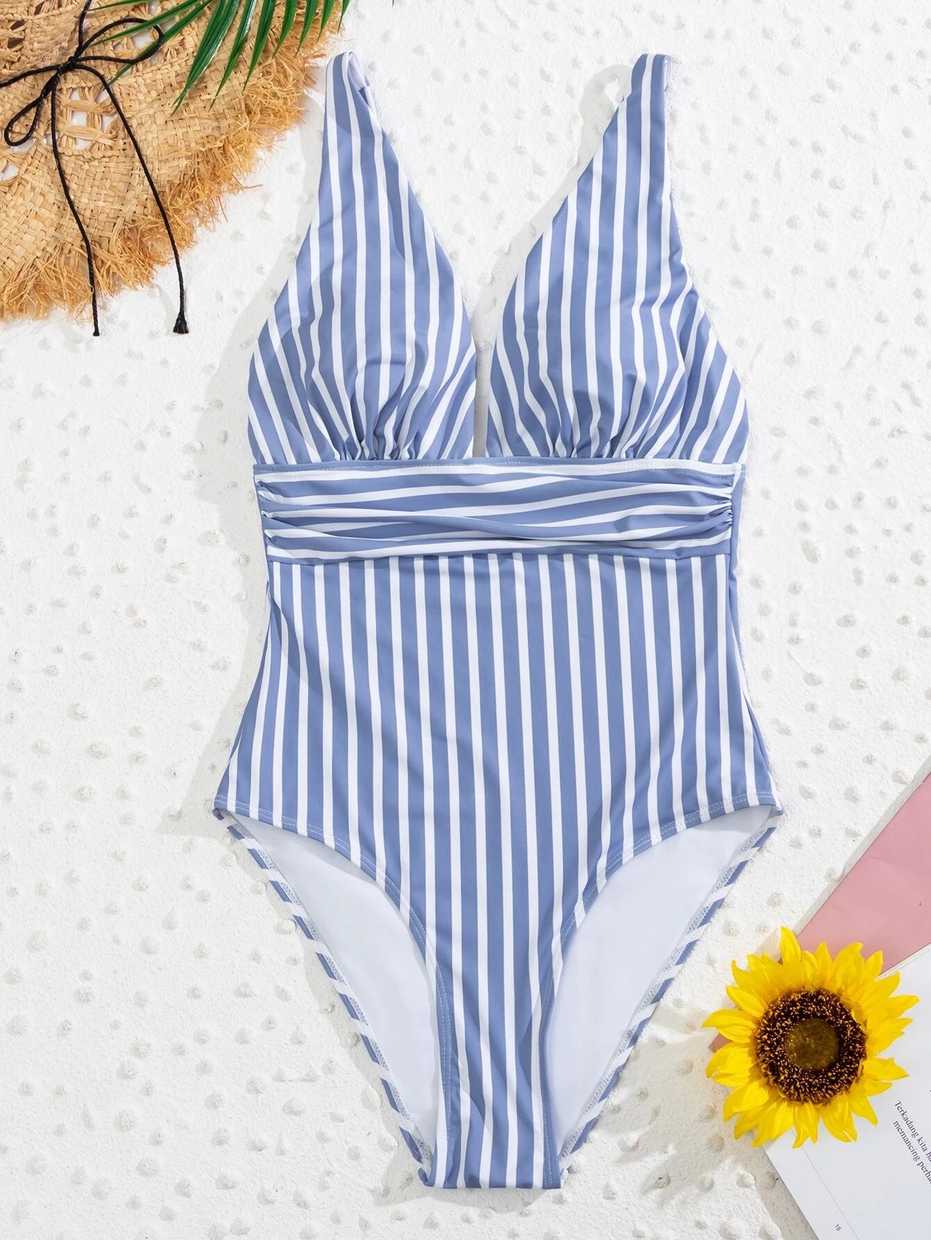 Striped Plunging One-Piece Swimsuit | SHEIN