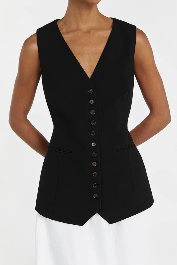 CELINE BLACK LONGLINE VEST | DISSH