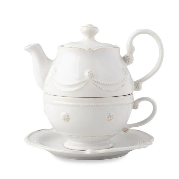 Berry & Thread Tea for One with Saucer - Whitewash | Wayfair North America