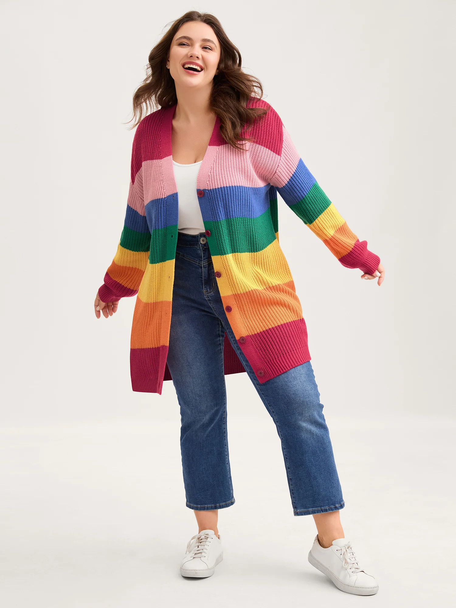 Colorblock Contrast Texture Button Cardigan | Bloomchic