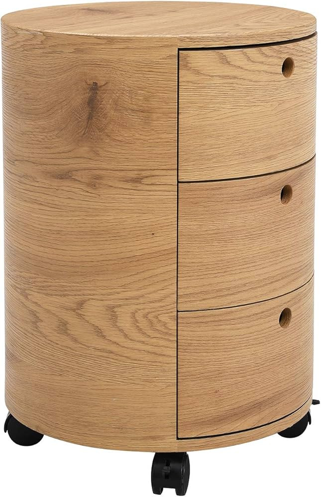 Cherry Tree Furniture DOLIO Drum Chest Bedside Table, Barrel Side Table with Drawers (Oak) | Amazon (US)