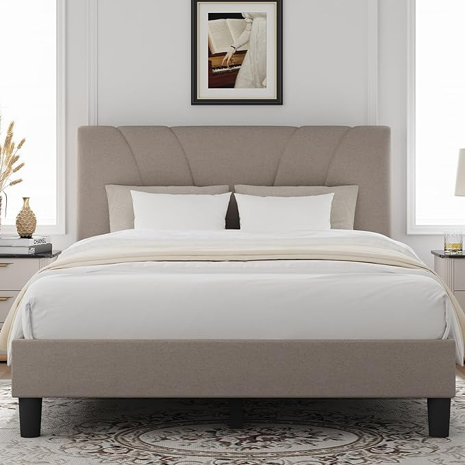 Novilla Queen Bed Frame with Headboard, Bed Frame Queen Size with Wood Slats Support,Linen Uphols... | Amazon (US)