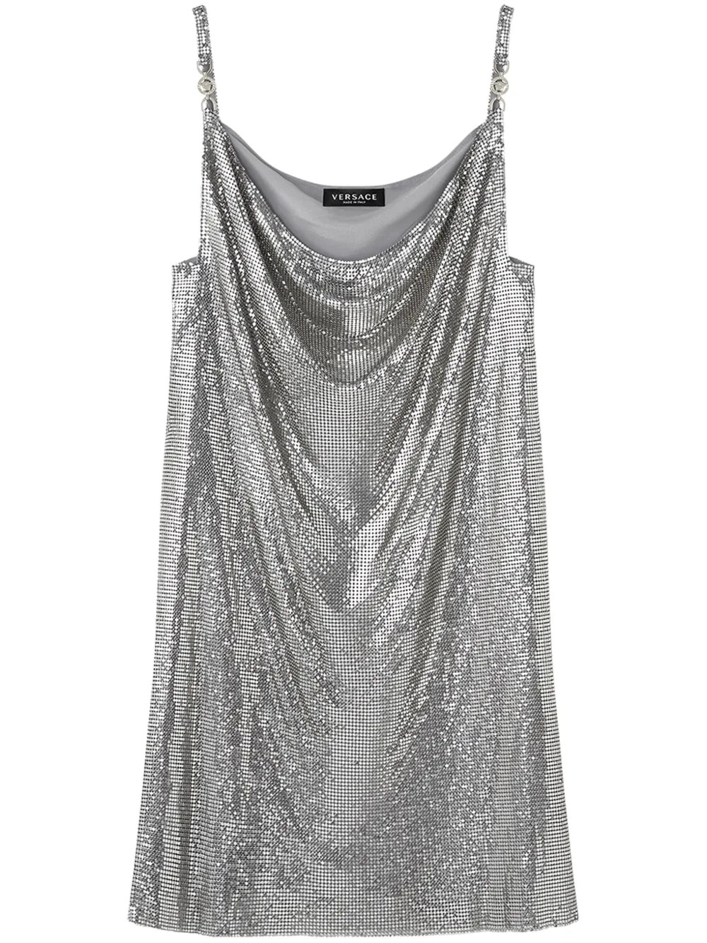 Versace cowl-neck Mesh Mini Dress | Silver | FARFETCH | Farfetch Global