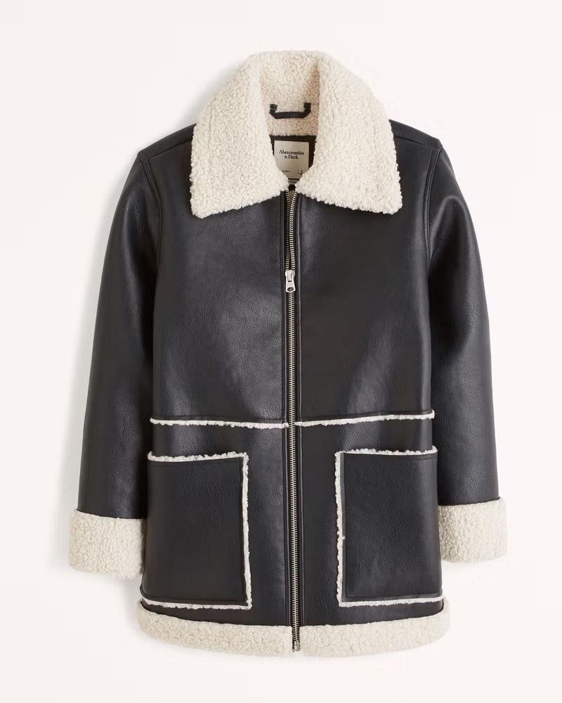 Women's Vegan Leather Shearling Jacket | Women's Coats & Jackets | Abercrombie.com | Abercrombie & Fitch (US)