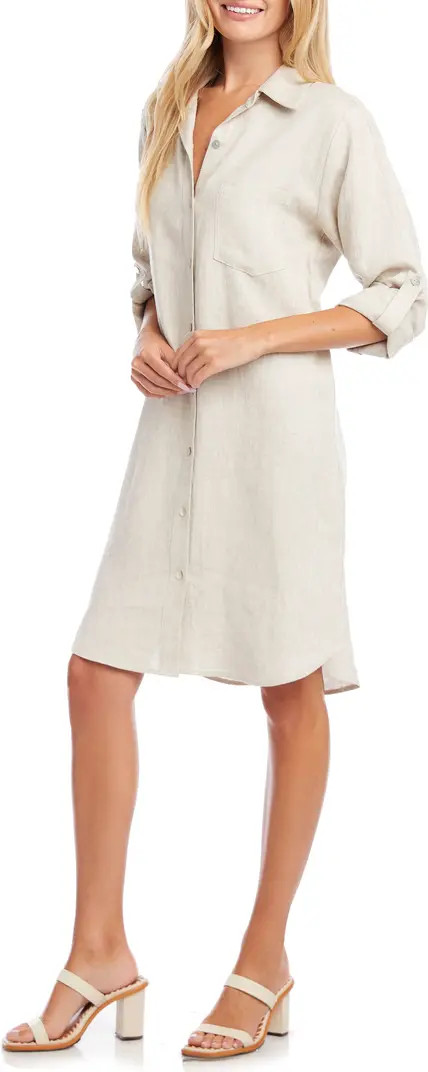 Karen Kane Long Sleeve Linen Shirtdress | Nordstrom | Nordstrom