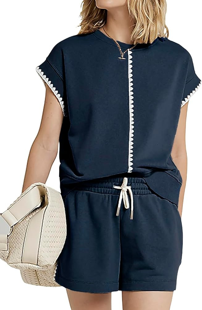 KevaMolly Women's Two Piece Lounge Sets Summer Casual Outfits Cap Sleeve Crewneck Top and Drawstr... | Amazon (US)