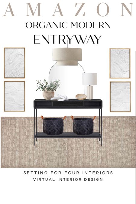 Amazon Entryway - Amazon furniture and decor ideas for the foyer. 

Neutral, natural, earthy, organic modern, black, white, beige, brown, entry, area rug, console table, arch mirror, Loloi rug, baskets, vase, greenery stems, table lamp, marble link decor, stone bowl, travertine, framed wall art, abstract art, drum light, flush mount light, pendant light, transitional, Amazon home, Amazon finds, founditonamazon 

#LTKhome #LTKfindsunder100 #LTKfindsunder50