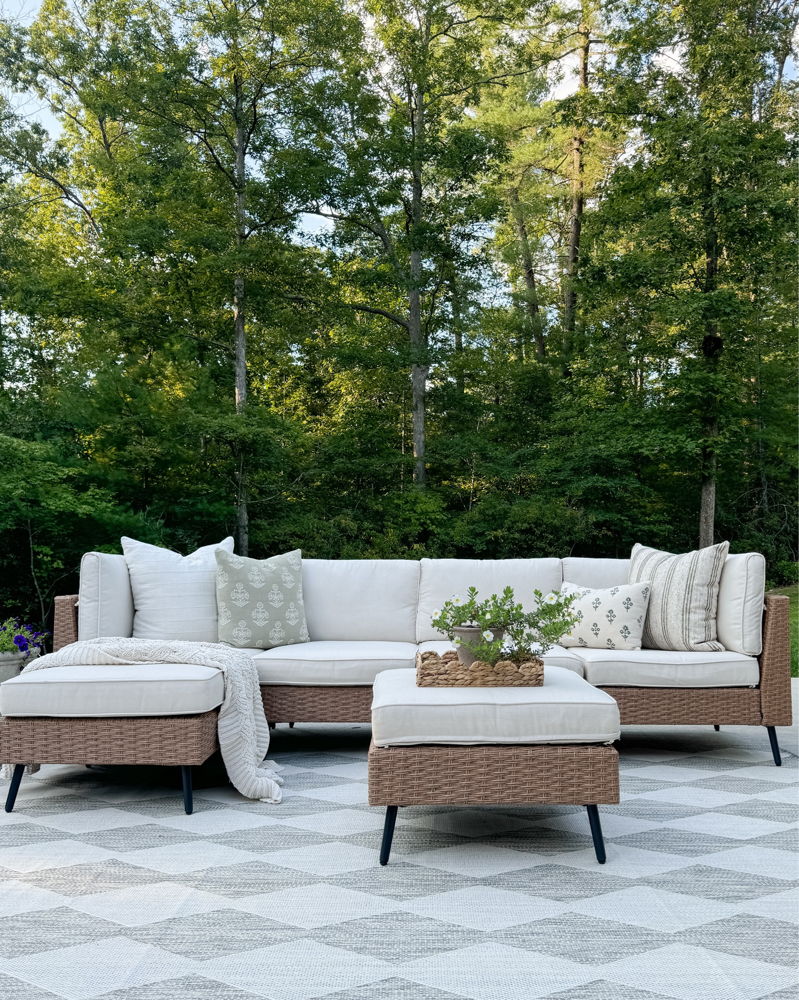My patio set is under $600 right now on sale. It comes in a six piece (what I have) and an eight piece, as well as two different colors. 

It is modular so you can reconfigure it to fit your space! I love it as sectional for my space but the options are really endless.

#LTKHome #LTKSaleAlert