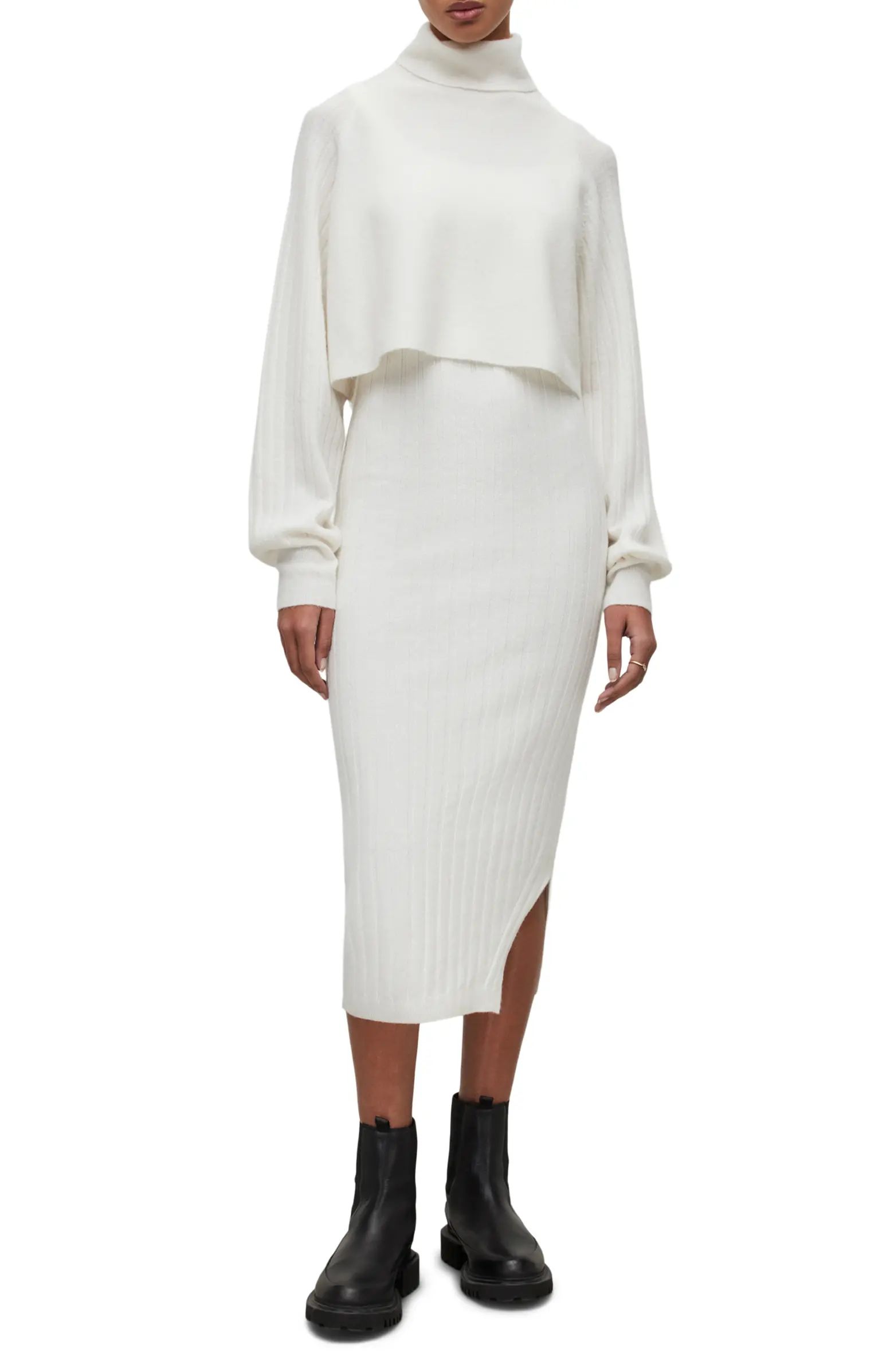 AllSaints Margot Rib Dress with Turtleneck Sweater | Nordstrom | Nordstrom