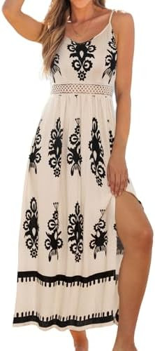 CUPSHE Women's Summer Maxi Dress V Neck Paisley Slit Cami Long Dress Beach Sundress | Amazon (US)