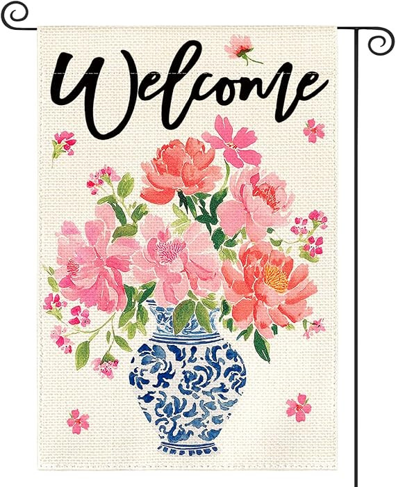 AVOIN colorlife Pink Peony Spring Floral Garden Flag 12x18 Inch Double Sided Outside, Blue and Wh... | Amazon (US)