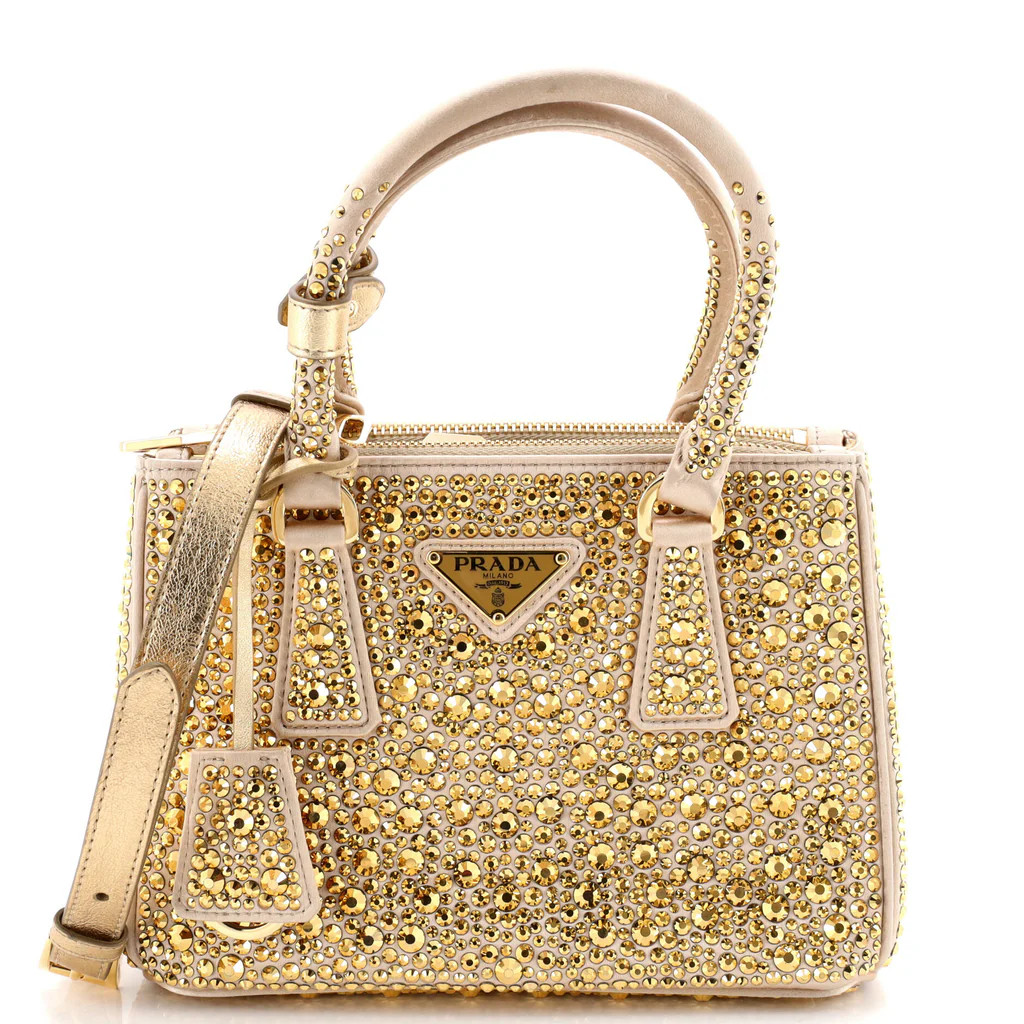 Galleria Double Zip Tote Crystal Embellished Satin Mini | Rebag