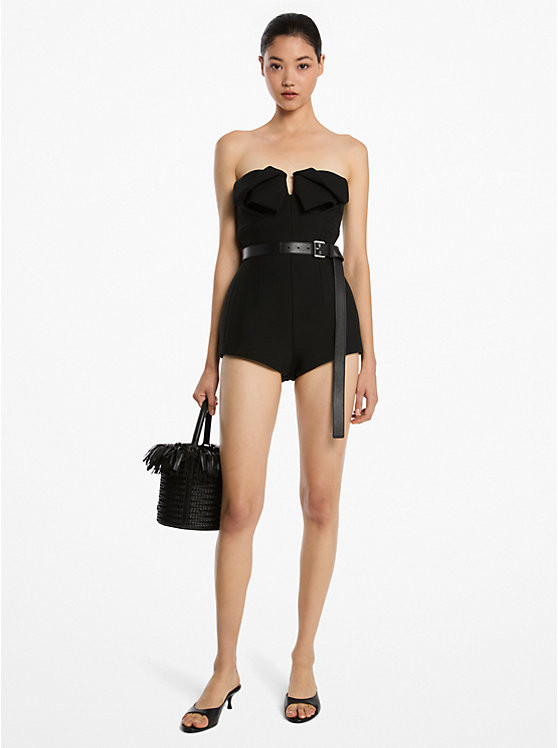 Wool Gabardine Strapless Origami Romper | Michael Kors US