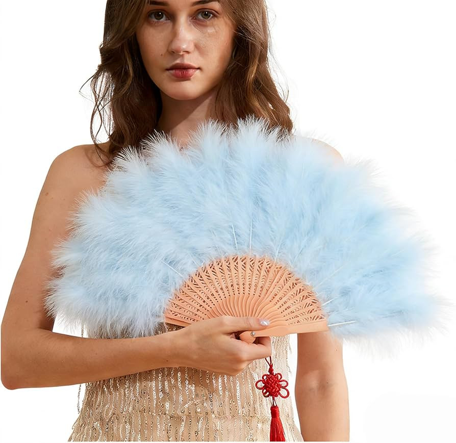Amazon.com: Happy Feather Handheld Marabou Feather Fan, 1920s Vintage Style Flapper Hand Fan for Costume Party and Dancing-Light Blue : Home & Kitchen | Amazon (US)