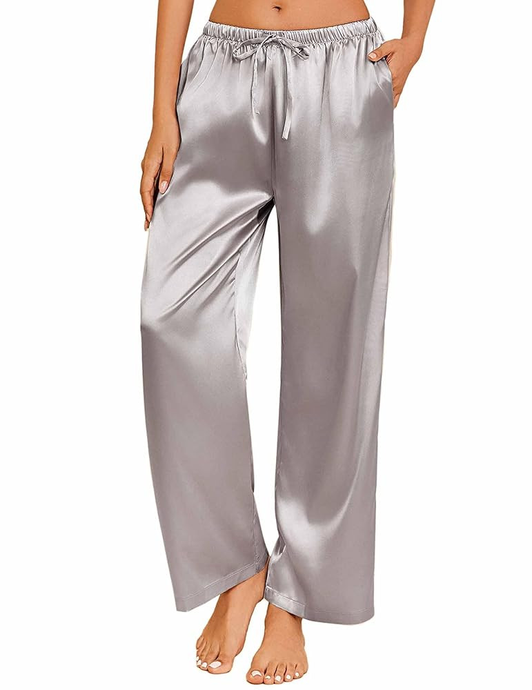 Ekouaer Womens Silk Satin Pajama Pants Casual Loose Lounge Pants Drawstring Elastic Waist Wide Le... | Amazon (US)