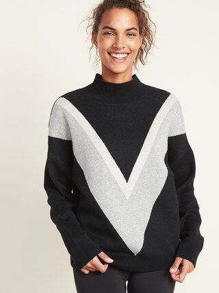 Color-Blocked Chevron Turtleneck Sweater for Women | Old Navy (US)