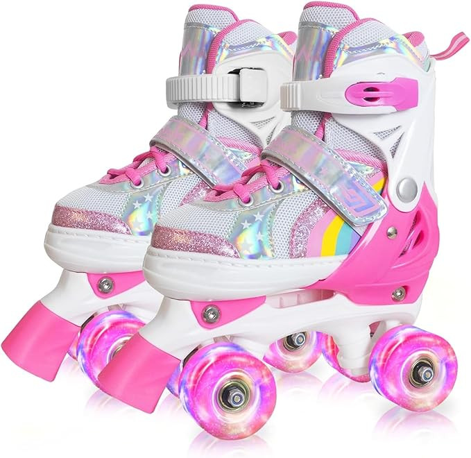 Nattork Girls Roller Skates for Kids Toddler, 4 Sizes Adjustable Rainbow Quad Skates with Light u... | Amazon (US)