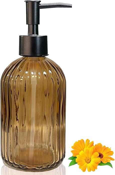 14Oz Black Pump Glass Soap Dispenser, Brown Stripe Countertop Refillable Liquid Bottle Hand Dish ... | Amazon (US)