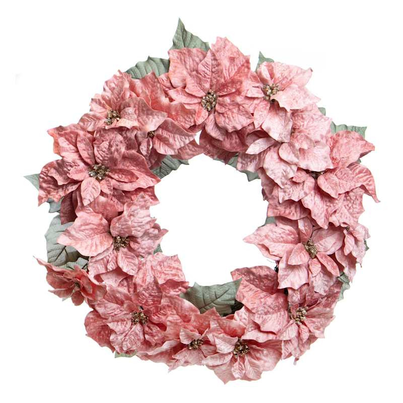 Glittered Poinsettia Floral Wreath, 24" | At Home