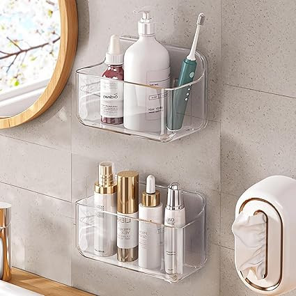 Diesisa 2pc Plastic Wall Mount Organizer, Adhesive Clear Cabinet Door Organizer,Acrylic Shelves f... | Amazon (US)