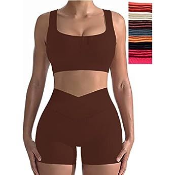 niyokki Workout Sets for Women Seamless Crop Tops Leggings Matching 2 Pieces Outfits Two Piece Yoga  | Amazon (US)