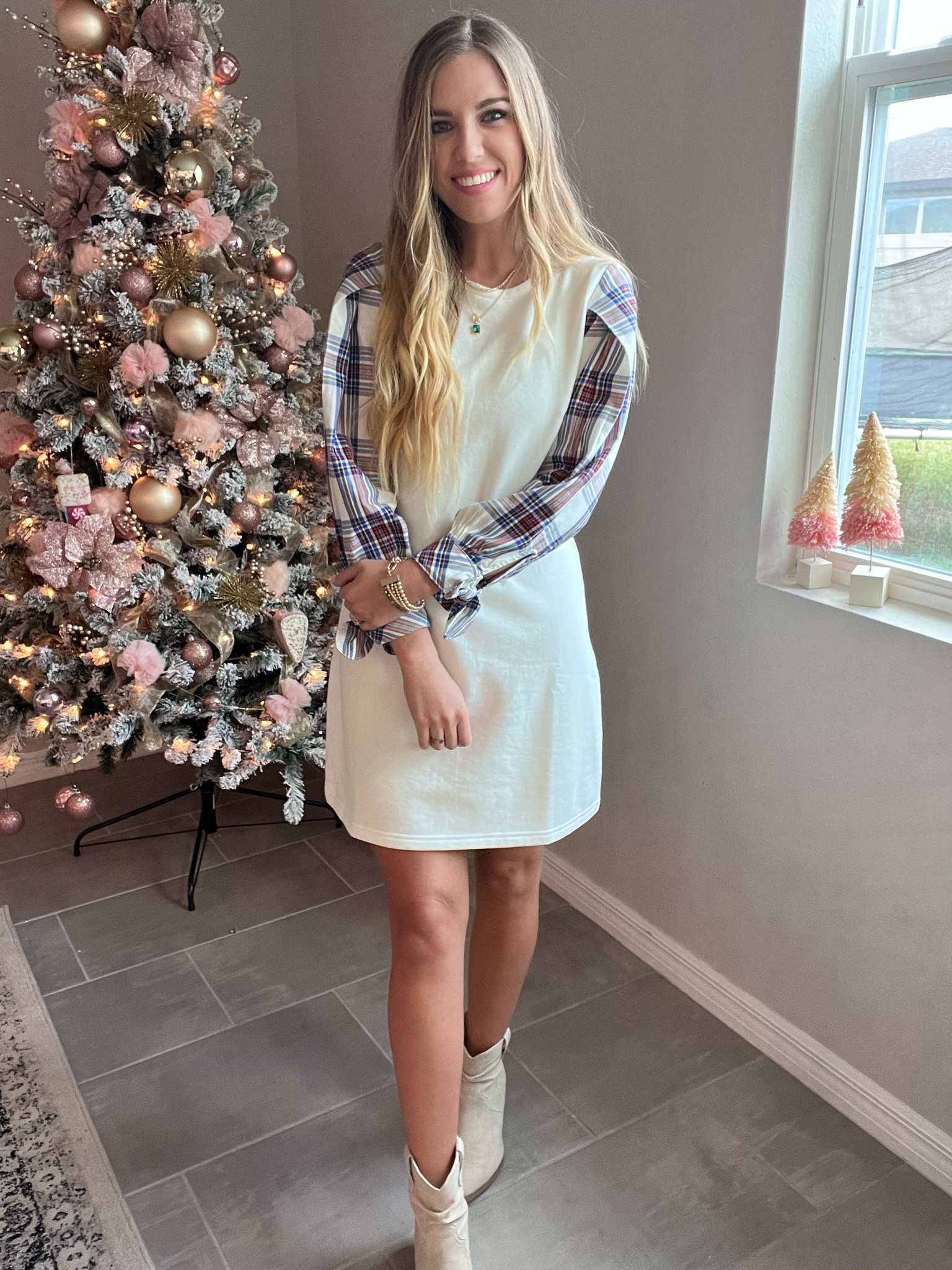 Favorite holiday dress from Walmart! Under $40. Consider sizing up or wearing shape wear. I’m in a small. 