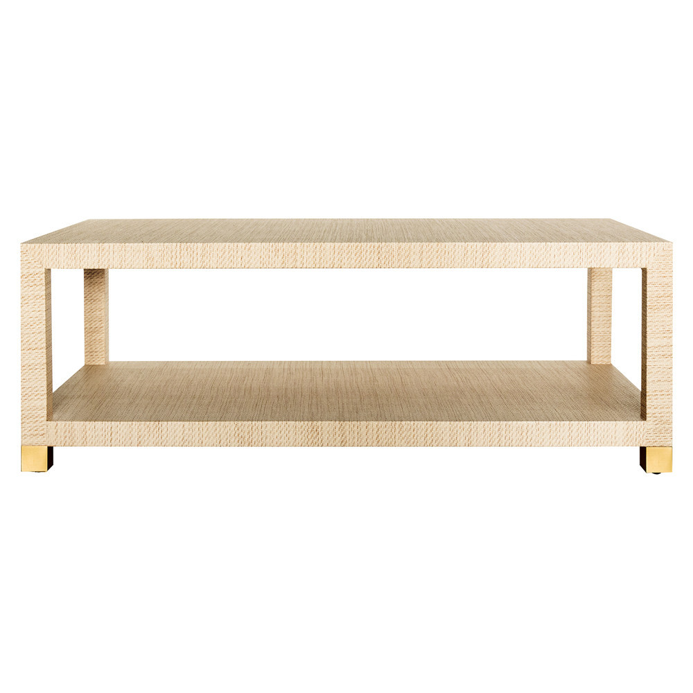 Patricia Coastal Natural Grasscloth 2 Tier Rectangular Coffee Table | Kathy Kuo Home