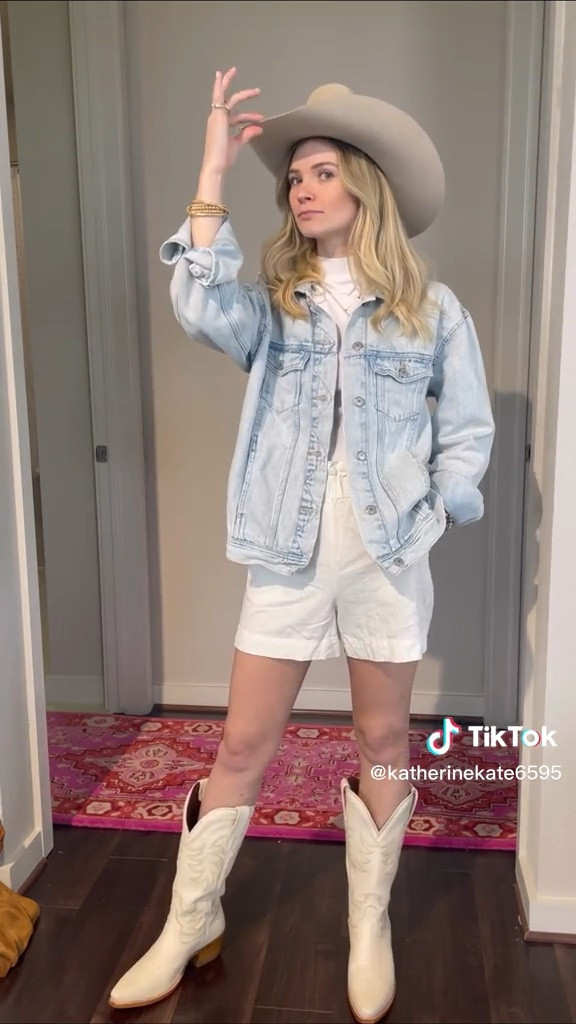 Coastal, cowgirl, denim, jacket, linen shorts, paper bag, shorts, monochromatic, outfit, tecova boots, cowgirl, boots, cowgirl hat

#LTKFind #LTKstyletip #LTKfit