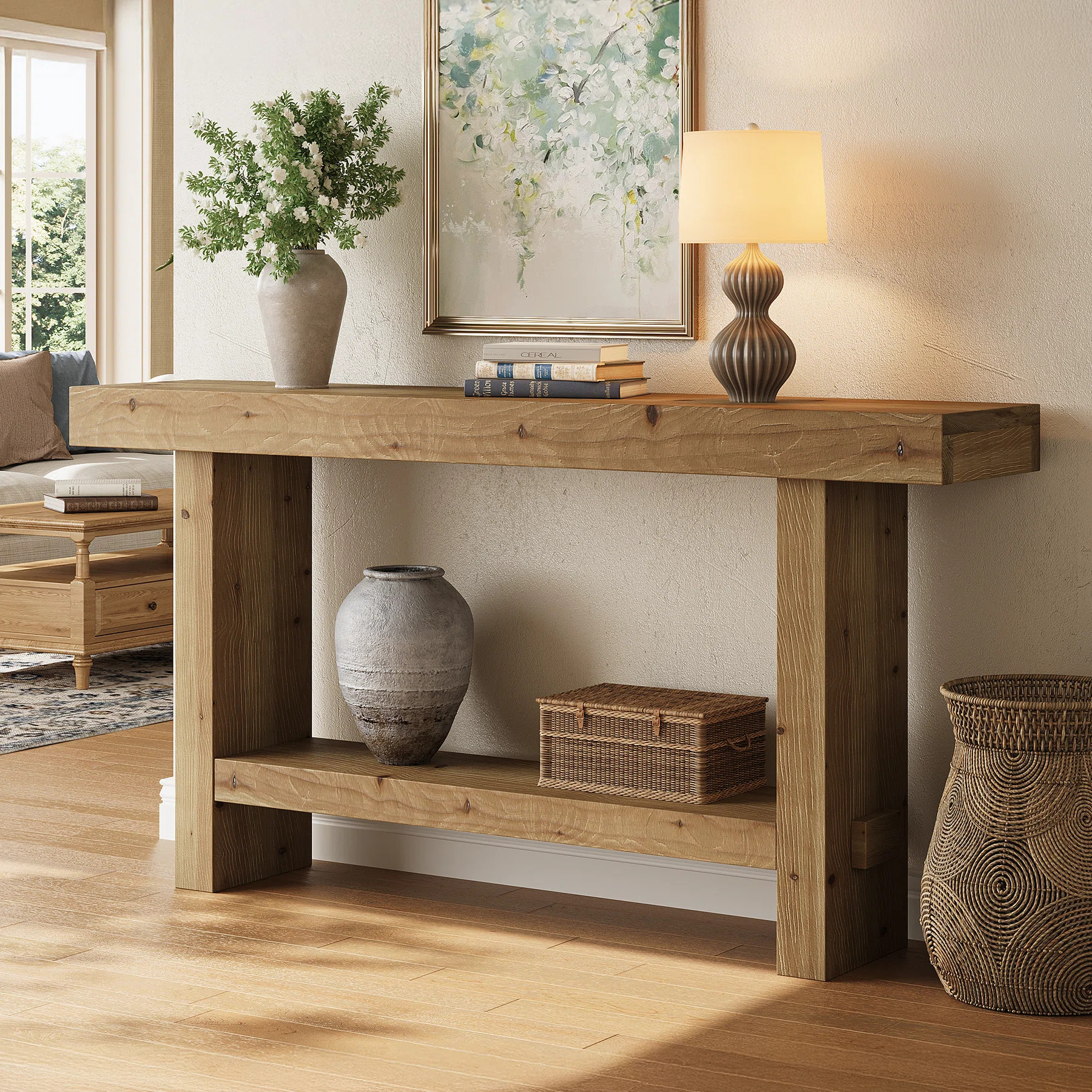 63" Solid Wood Console Table, Farmhouse Entryway Table For Hallway, Entrance, Living Room, Easy A... | Wayfair North America